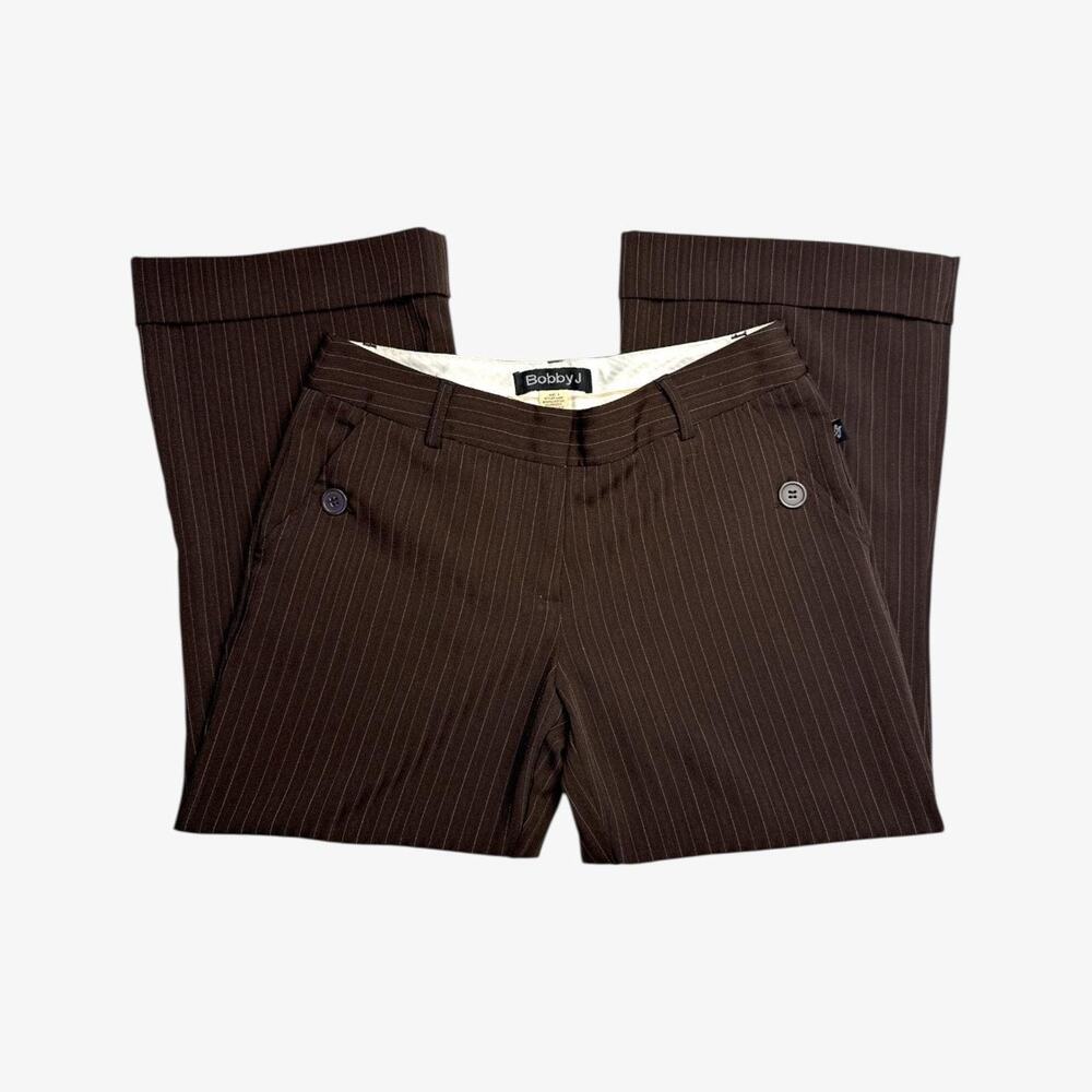 Brown pinstripe low mid rise cropped Y2K office trousers slacks pants